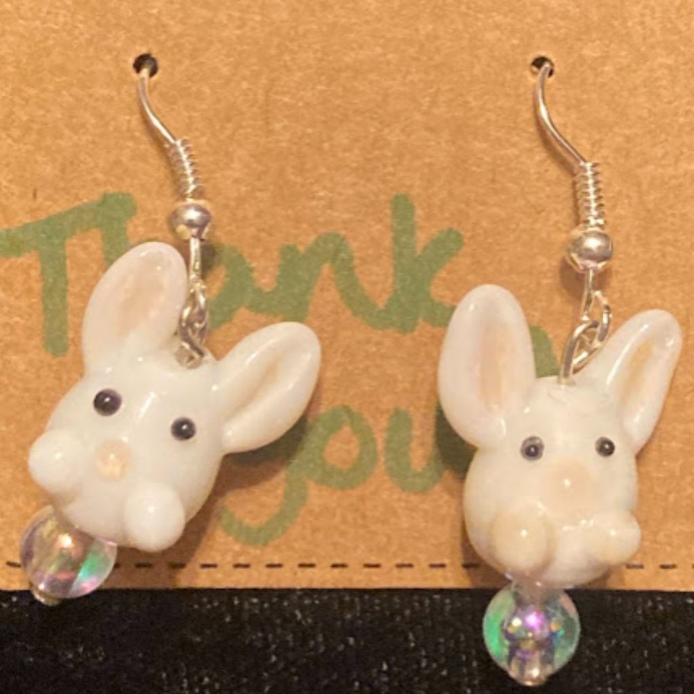 Handmade bunny rabbit lamp work earrings